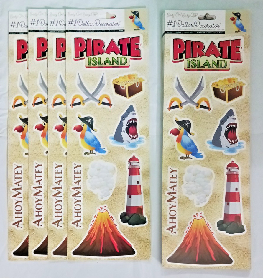 Large Sticker Wall Decals Pirate Island. Treasure chest, lighthouse boat. 5 sets