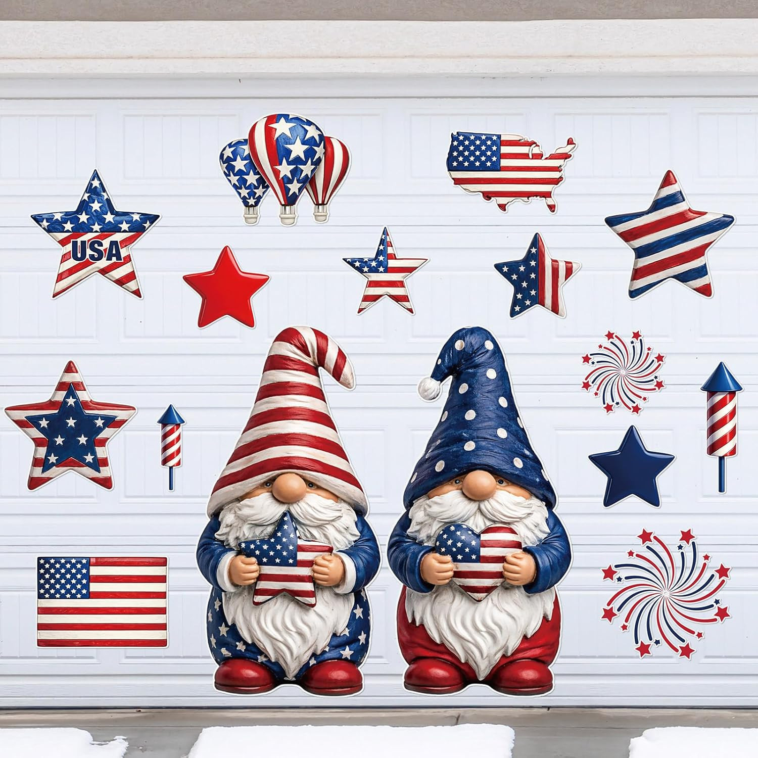 16 Pcs Patriotic Garage Decoration Magnet Sticker – 4Th of July Red White Blue 2