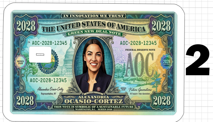 AOC Alexandria Ocasio Cortez 2028 Bill Credit ATM Debit Gift Card Skin Sticker