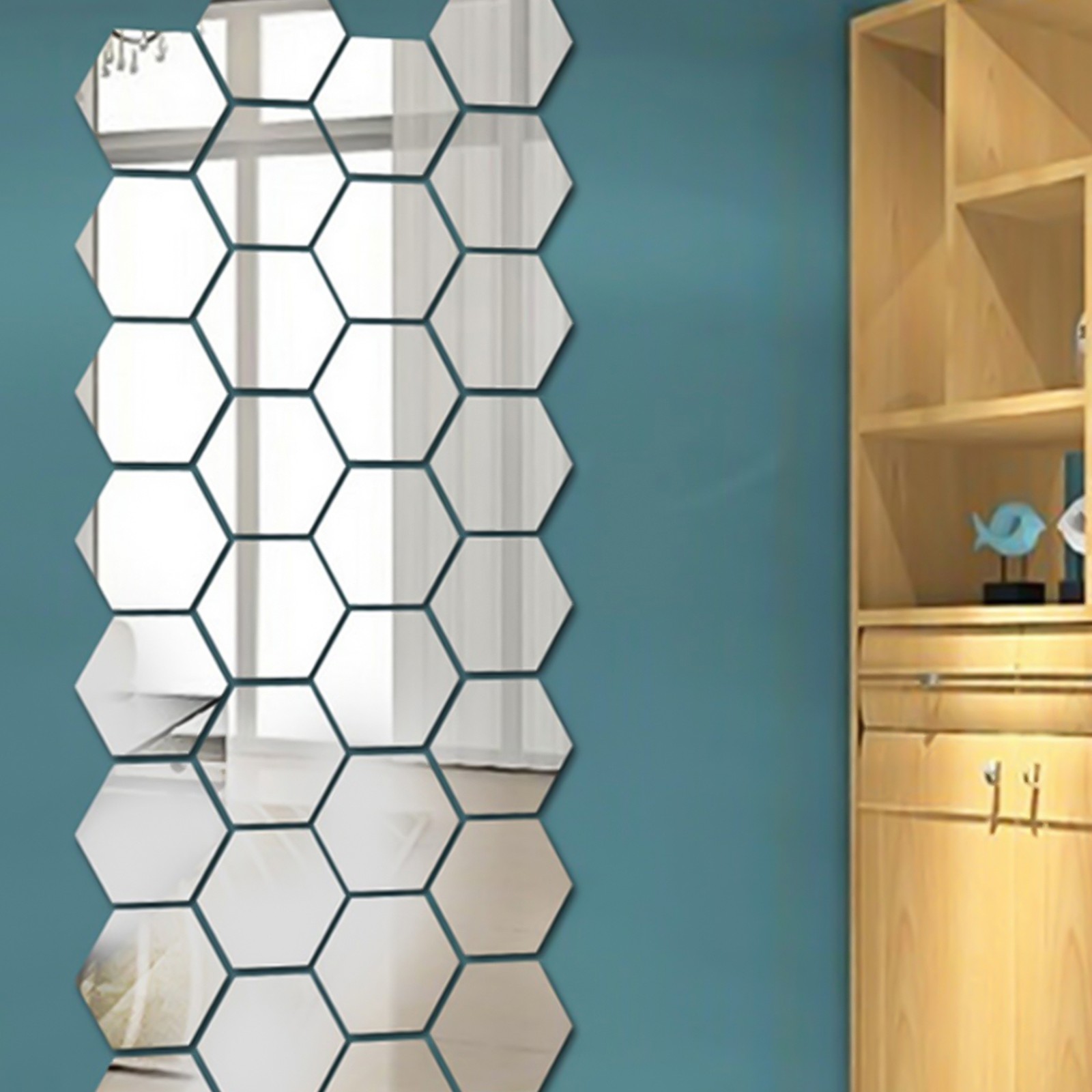 3D Acrylic Hexagon Wall Sticker Removable Mirror Home DIY Stickers Decor