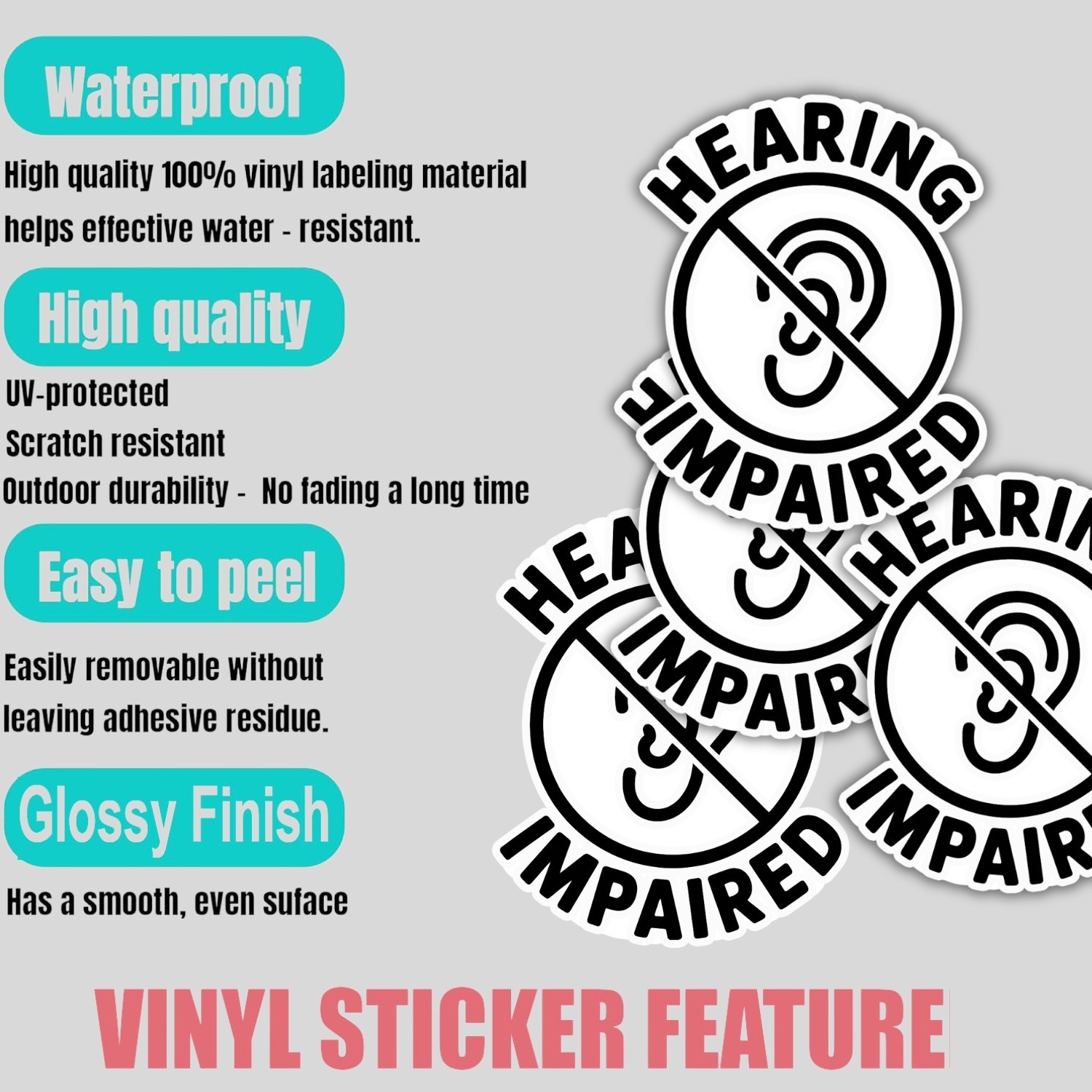 4Pcs Hearing Impaired Stickers – Hard of Hearing & Deaf Awareness Vinyl Decals