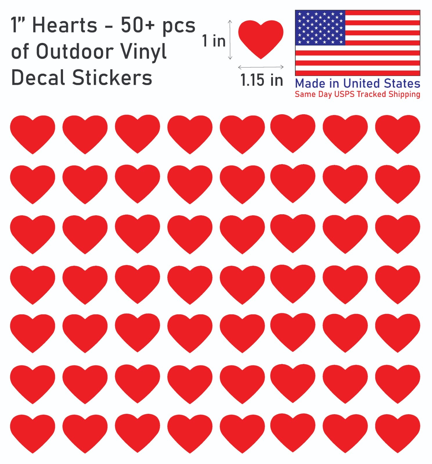 1" – 3" Heart Vinyl Decal Stickers – 8-56 pcs. – Made in US – Same Day Shipping