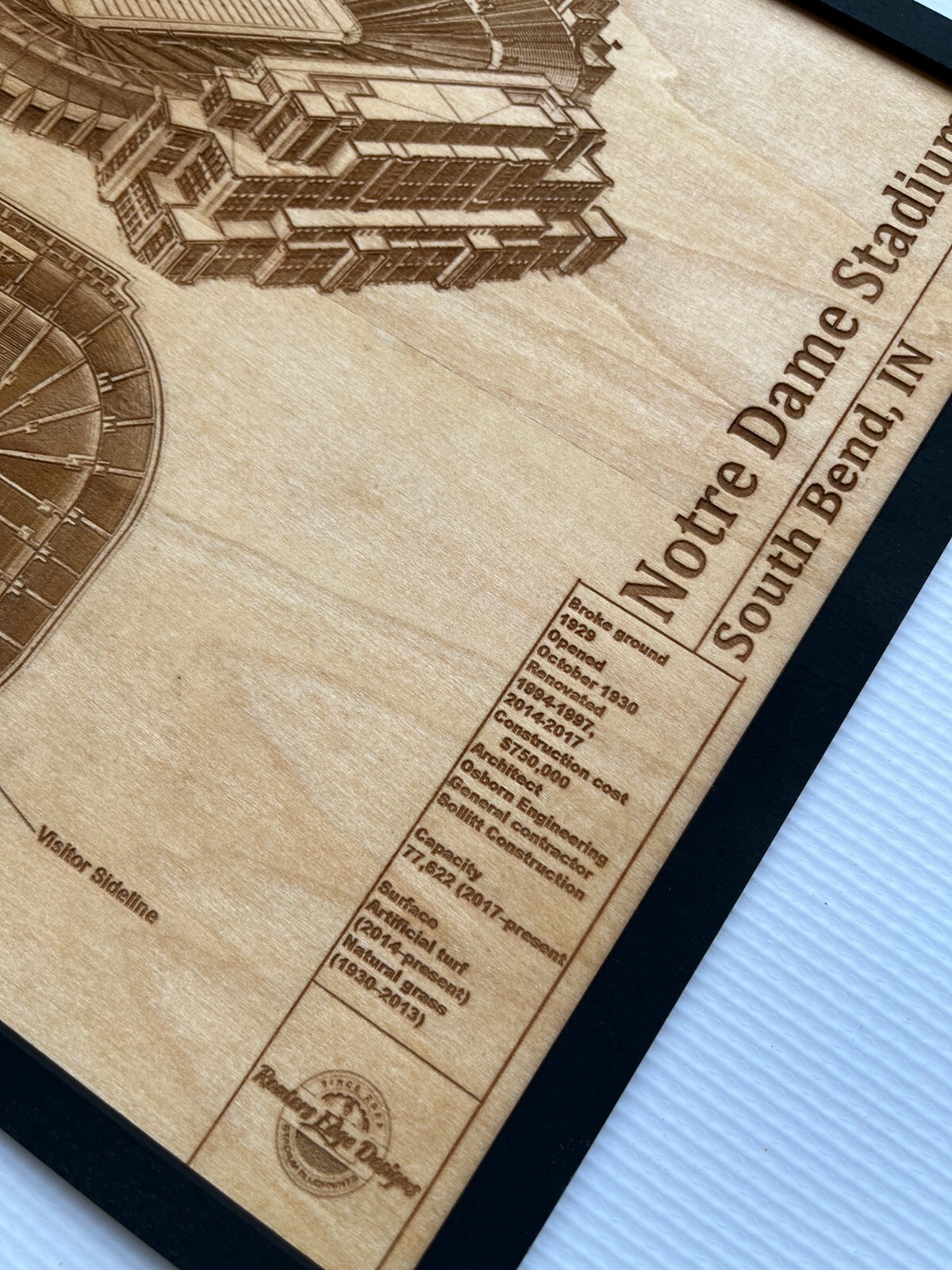 Notre Dame Stadium South Bend, IN Wood Engraved Blueprint