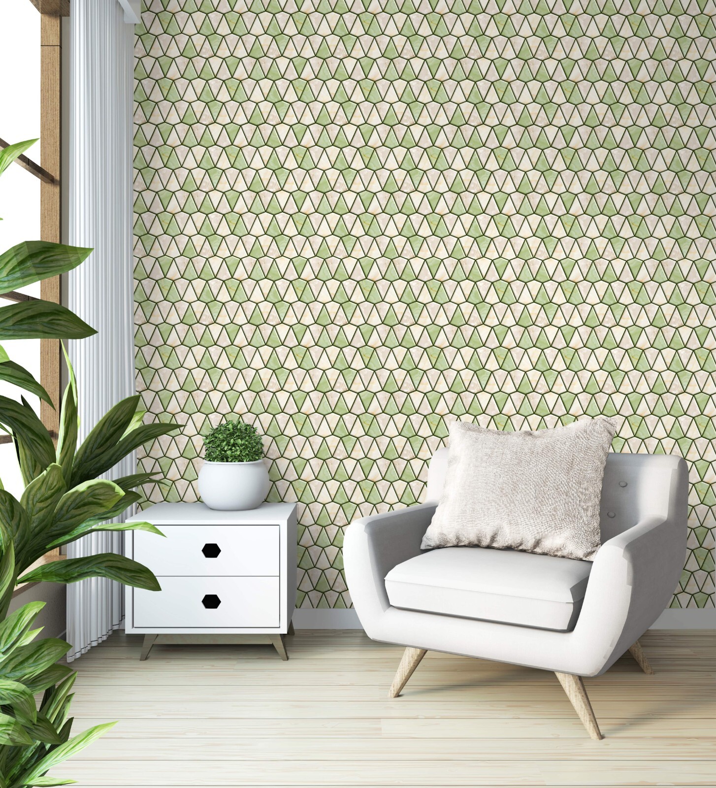 Mosaicowall 3D Diamond Peel and Stick Tiles for Wall Beige-Light Green | MOS029