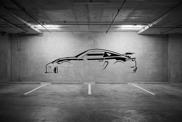 Silhoutte of a 718 GT4RS Garage Art Wall Decals