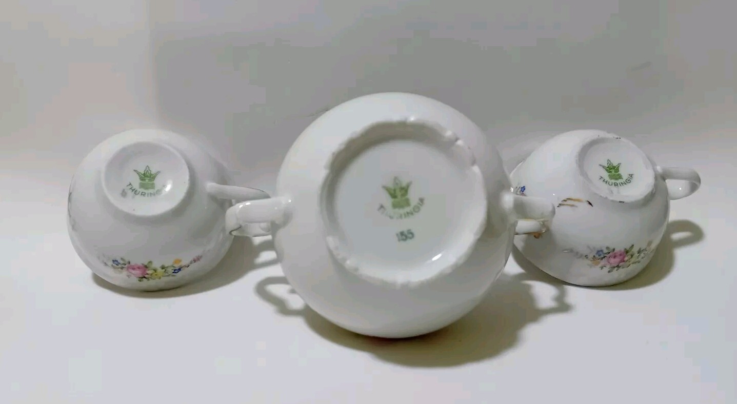 Vintage ☆ Sugar Bowl Set And 2 Ceramic Cups Cm 11 X 4.5 X 2
