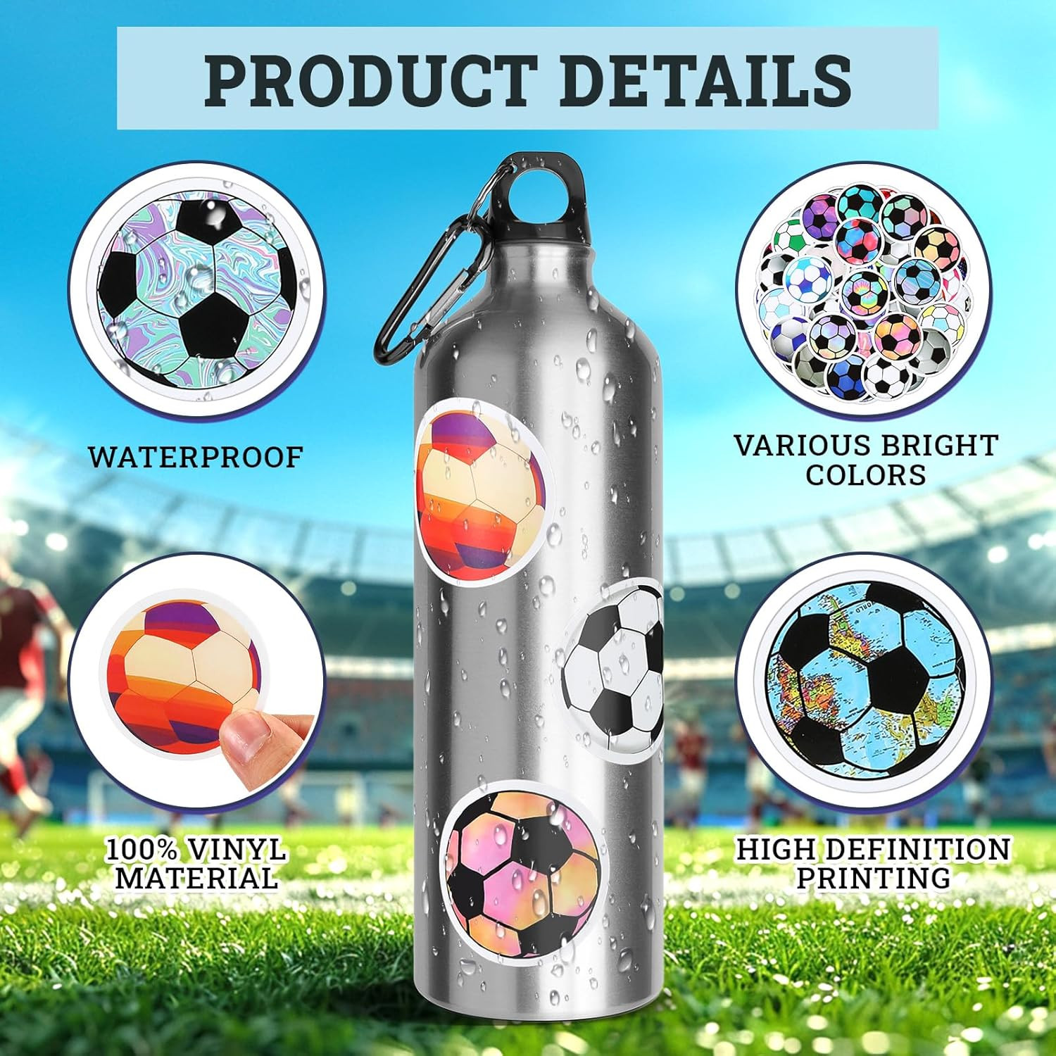 240 Pcs Soccer Stickers for Scrapbooking, Vinyl Waterproof Stickers for Teens &