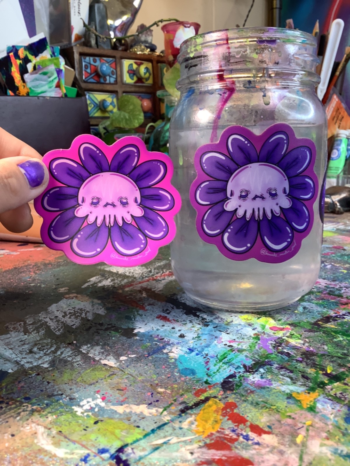 Whimsical Cute Skull Flower Color Morph Vinyl Sticker, Weather Proof, Creepy
