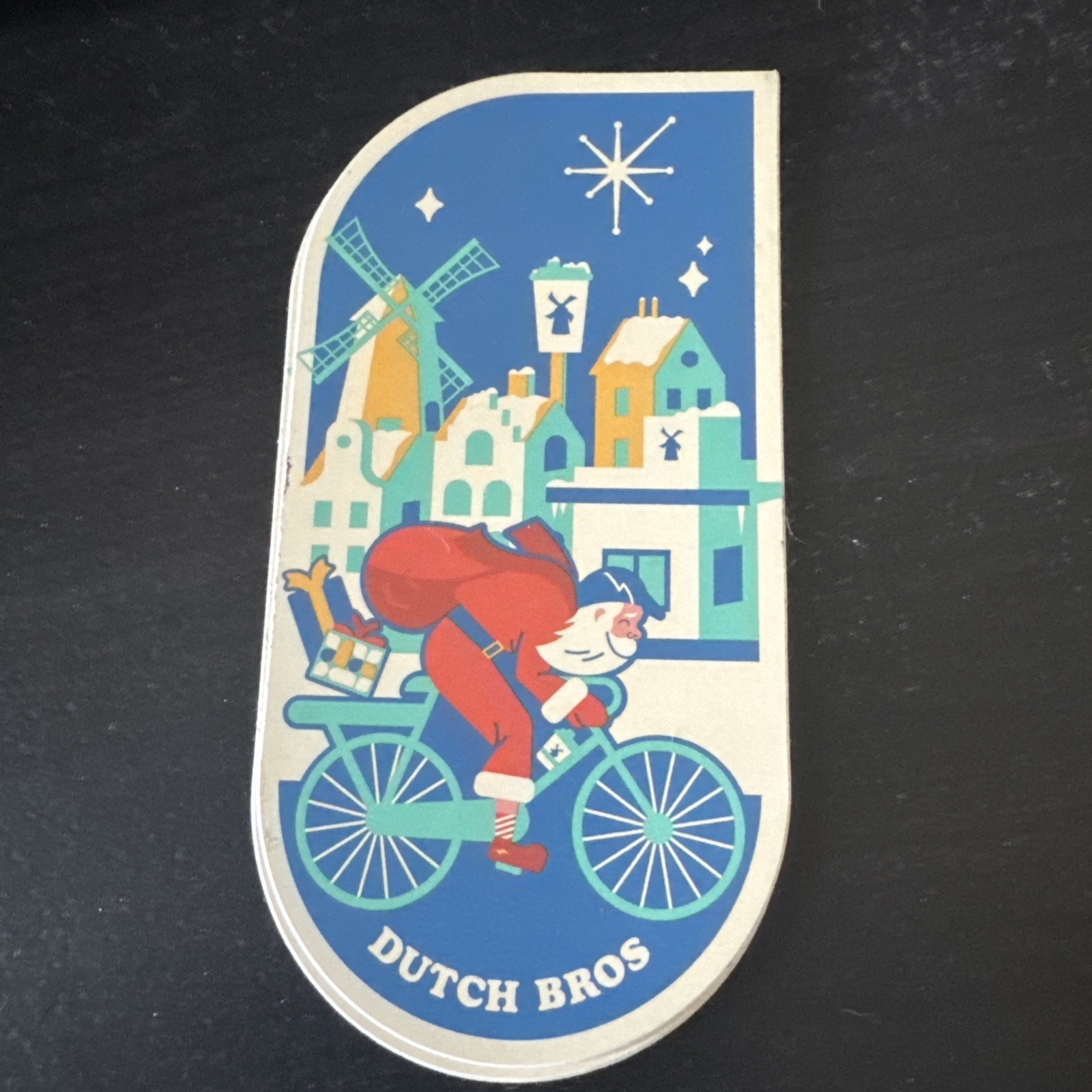 Dutch Bros Sticker December 2021 Santa Claus on Bicycle Christmas FREE SHIPPING