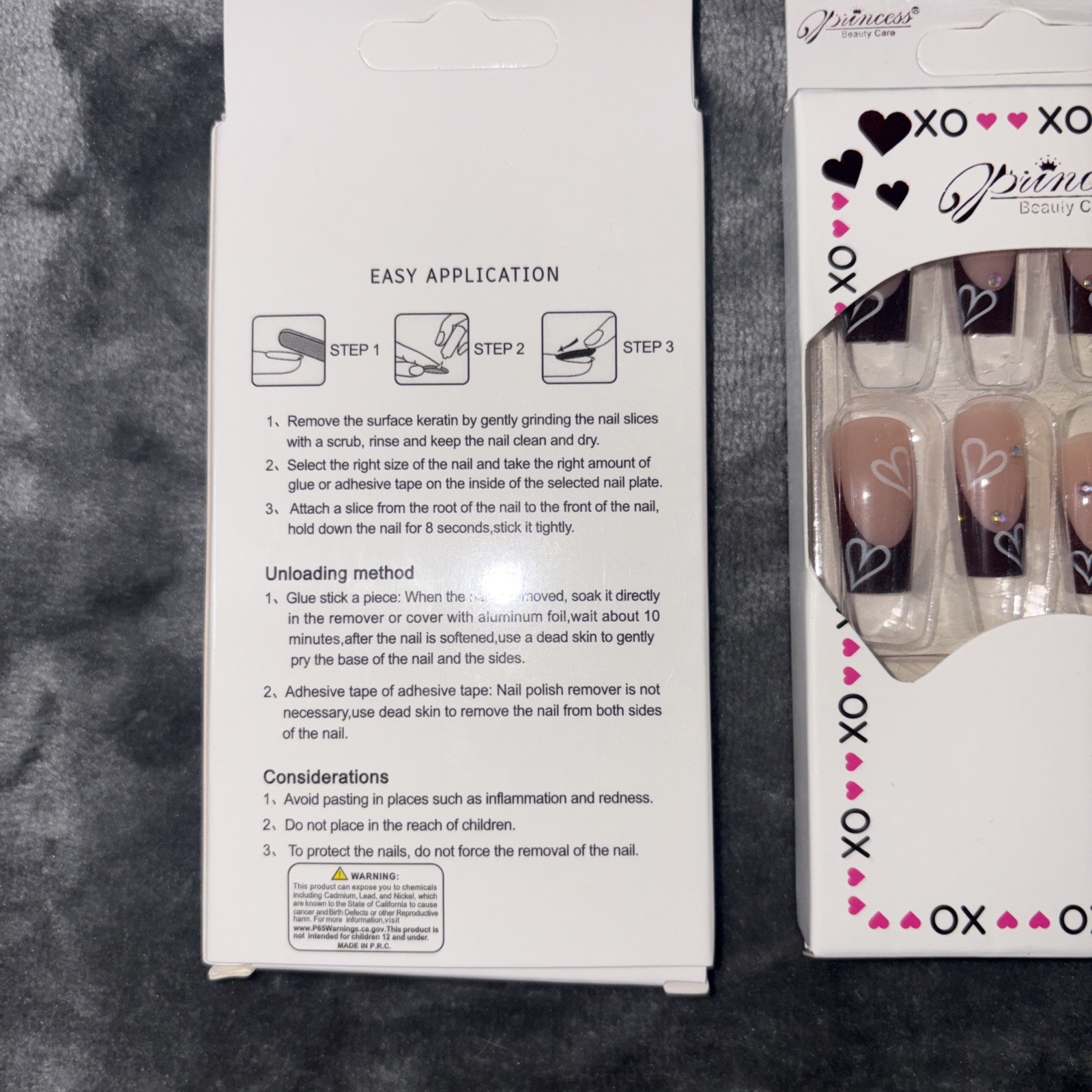 36 PCSLove and Hearts Press On Nails Medium Square Wine Red Heart F