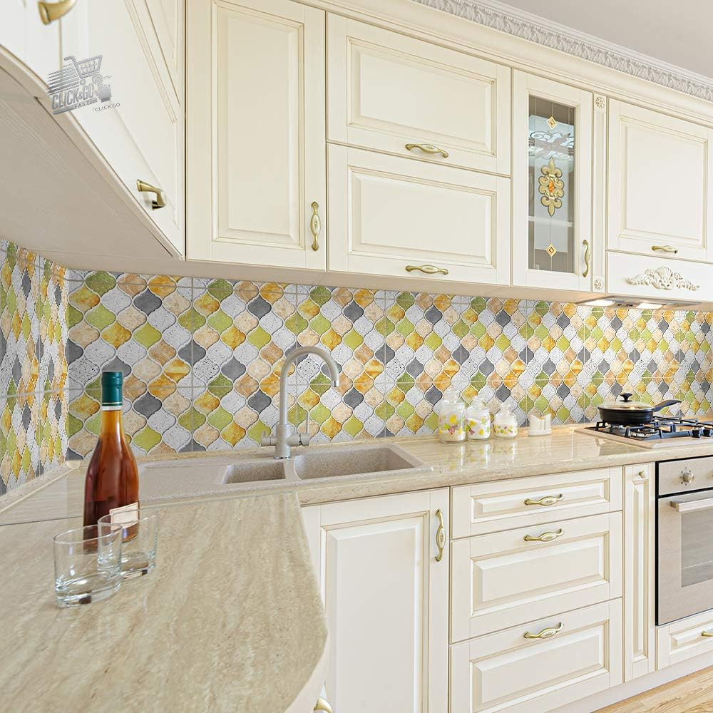 Grey and Yellow Mosaic Tile Sticker, 20 Pieces for Home Decoration