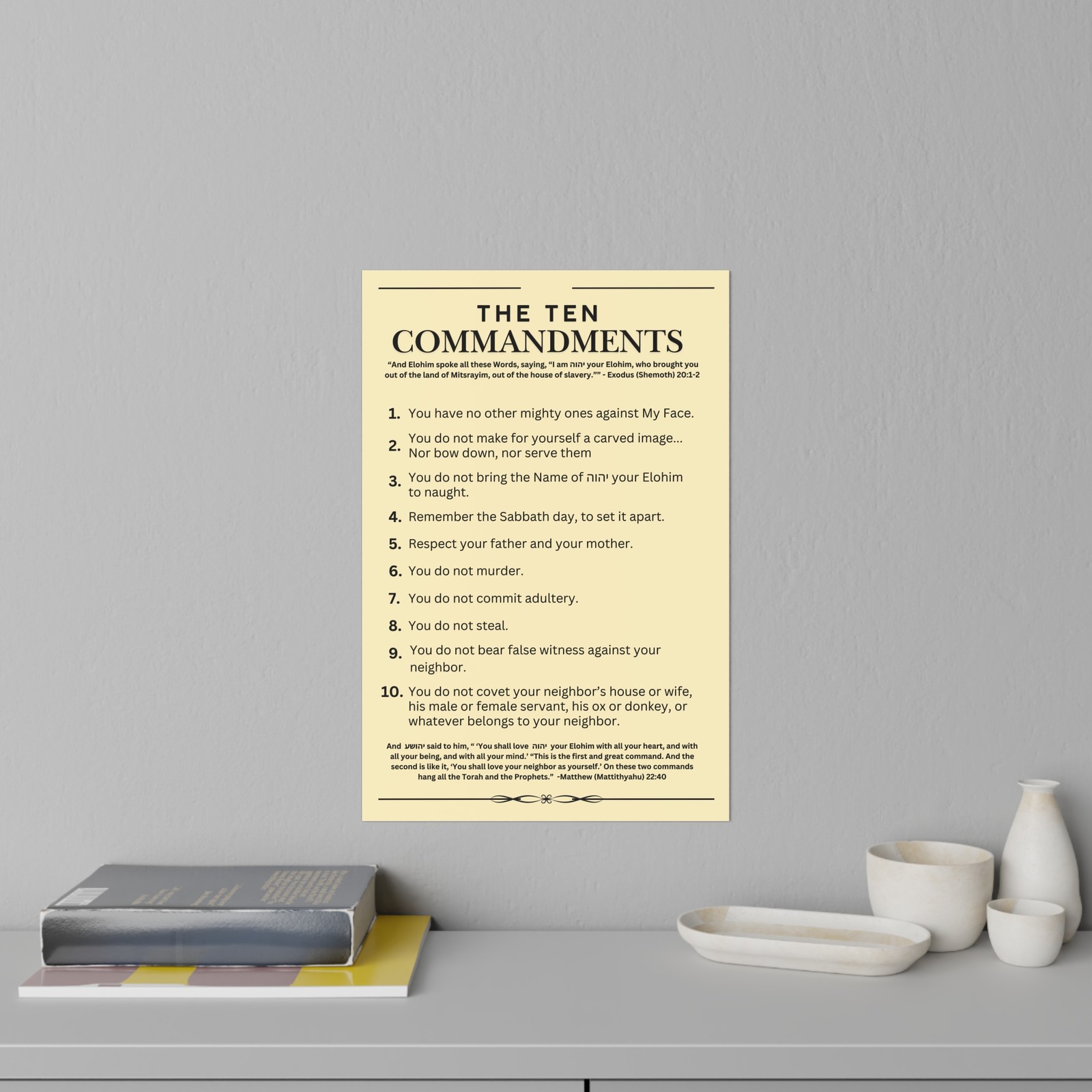Ten Commandments using the Name of your Elohim – Wall Decal – 12" x 18" Natural