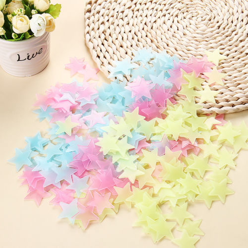 100 pcs Pack Glow In The Dark 3D Stars Moon Stickers Bedroom Wall Room Decor DIY