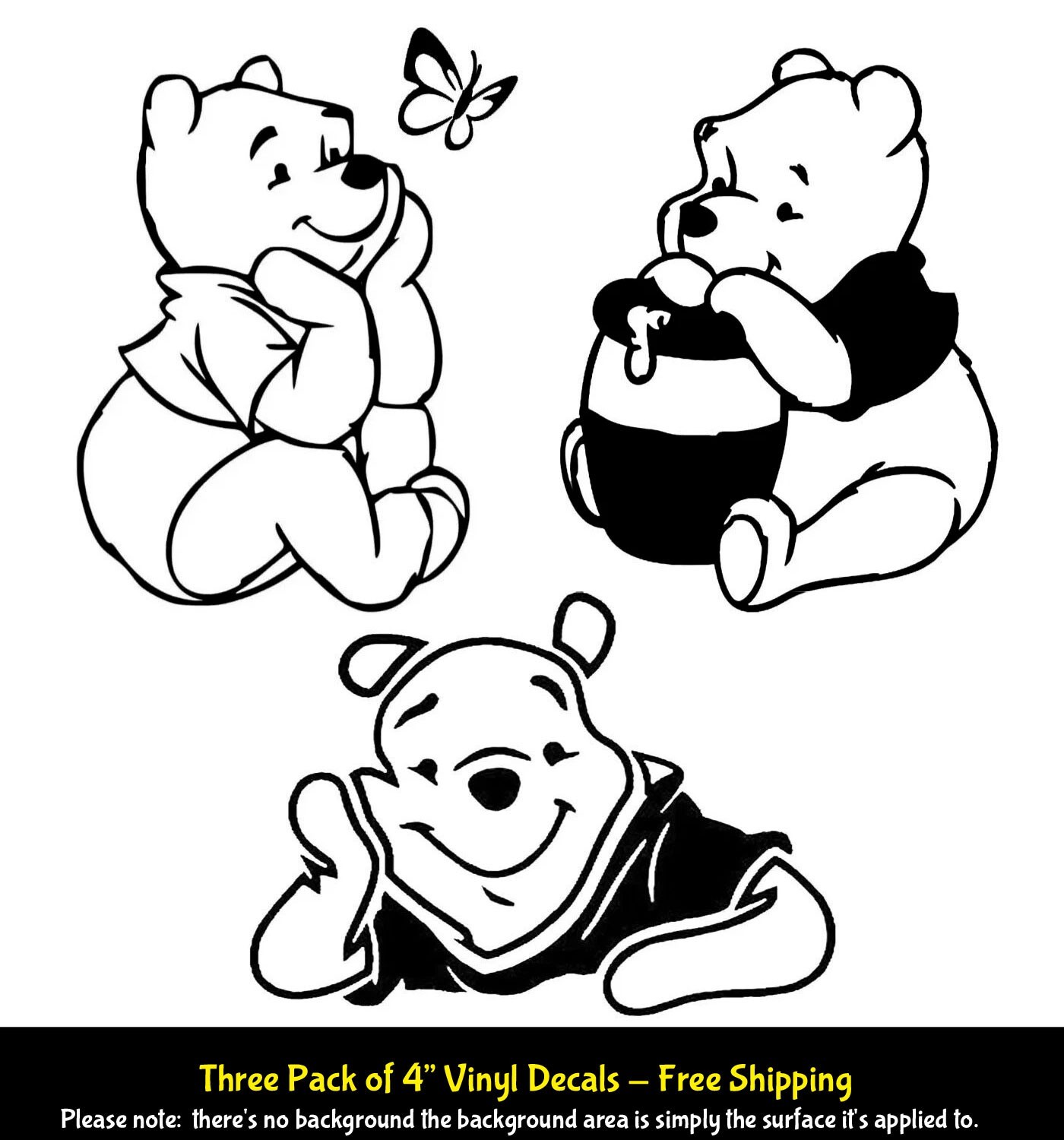 Winnie The Pooh Three 4" Vinyl Decals Car Any Flat Surface Tumbler Laptop Mugs