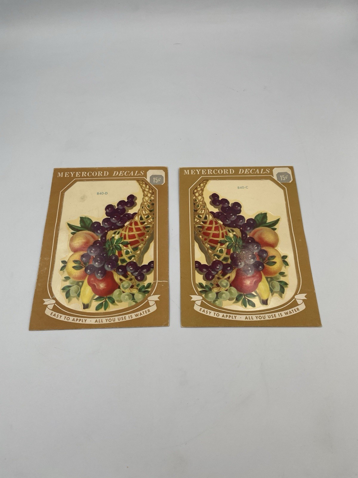 2 Vintage Meyercord Cornucopia Fruit Decals Lot 1950s Kitchen Decor 840-C/D A8