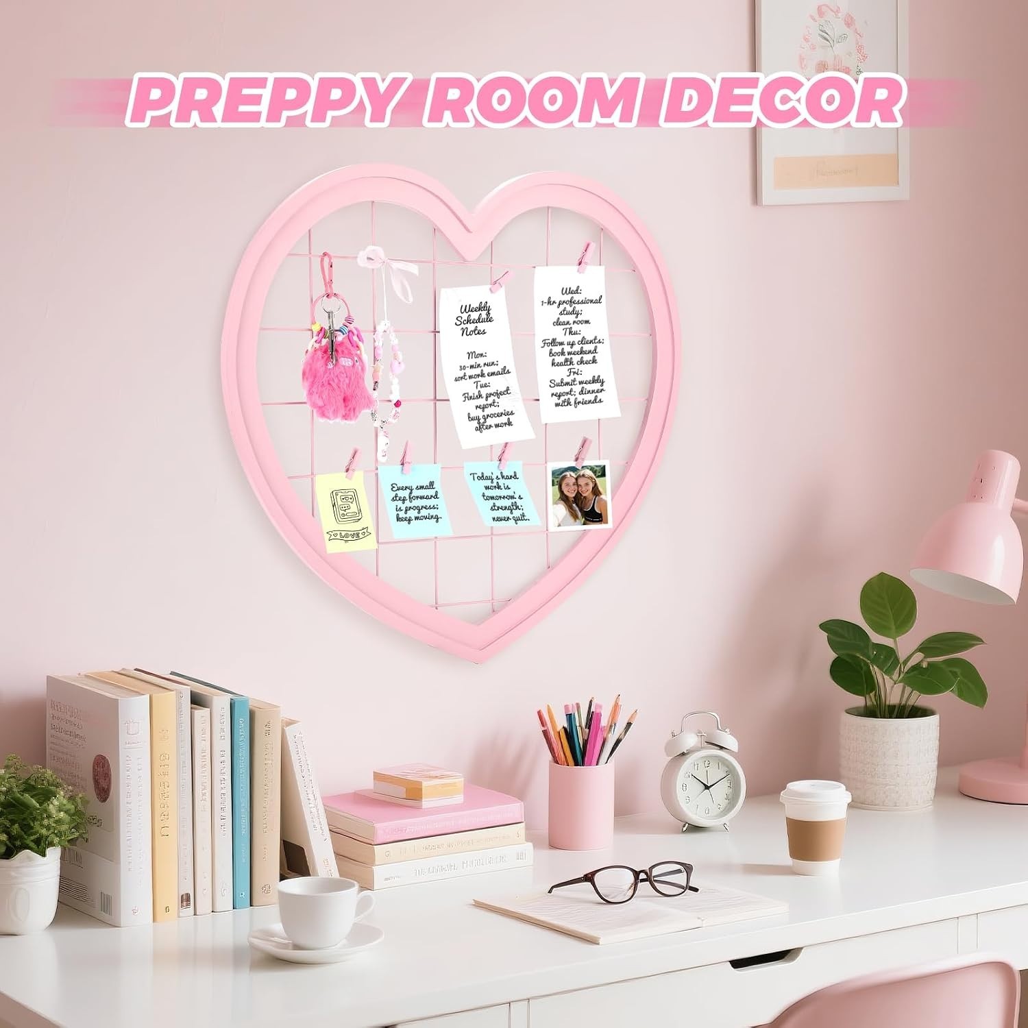 Stylish Heart-Shaped Wire Wall Grid Panel for Photos – Perfect for Teen Rooms