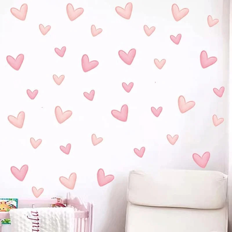 80pcs Pink Heart Shape Wall Stickers for Bedroom Living Room Girls Room Decorati