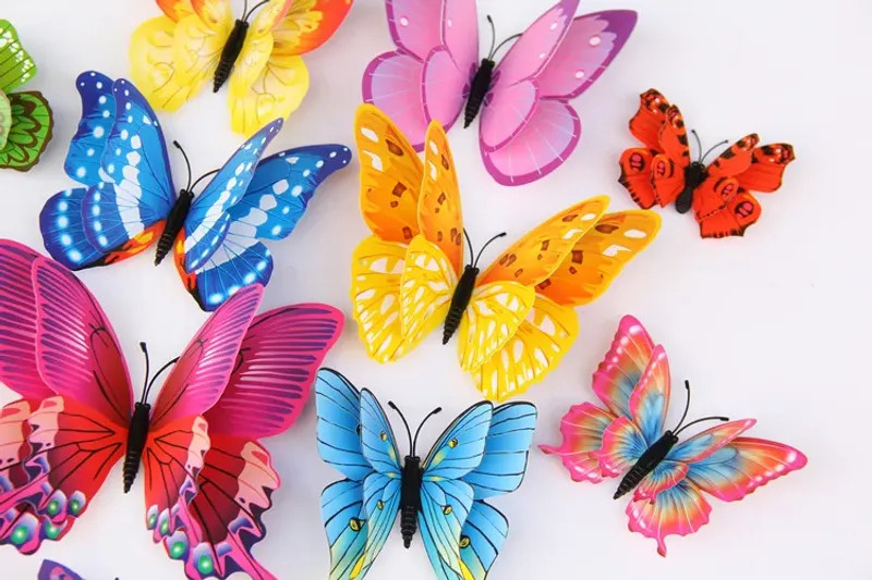 12Pcs Mixed Color Double Layer Butterfly 3D Wall Sticker For Wedding Decoration