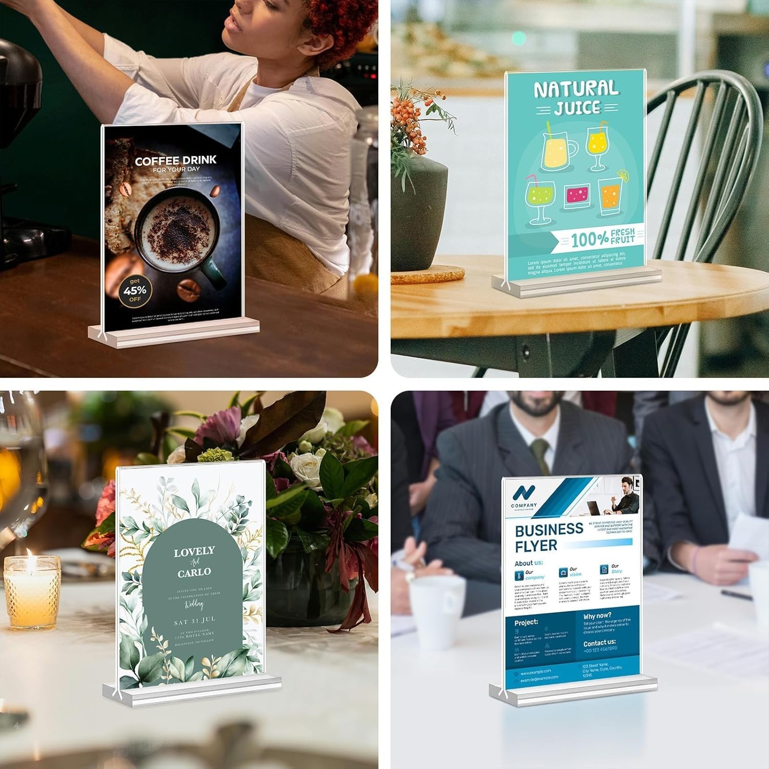 Acrylic Sign Holder, 5×7, 15 Pack Vertical Clear Table Menu Display, Double S…