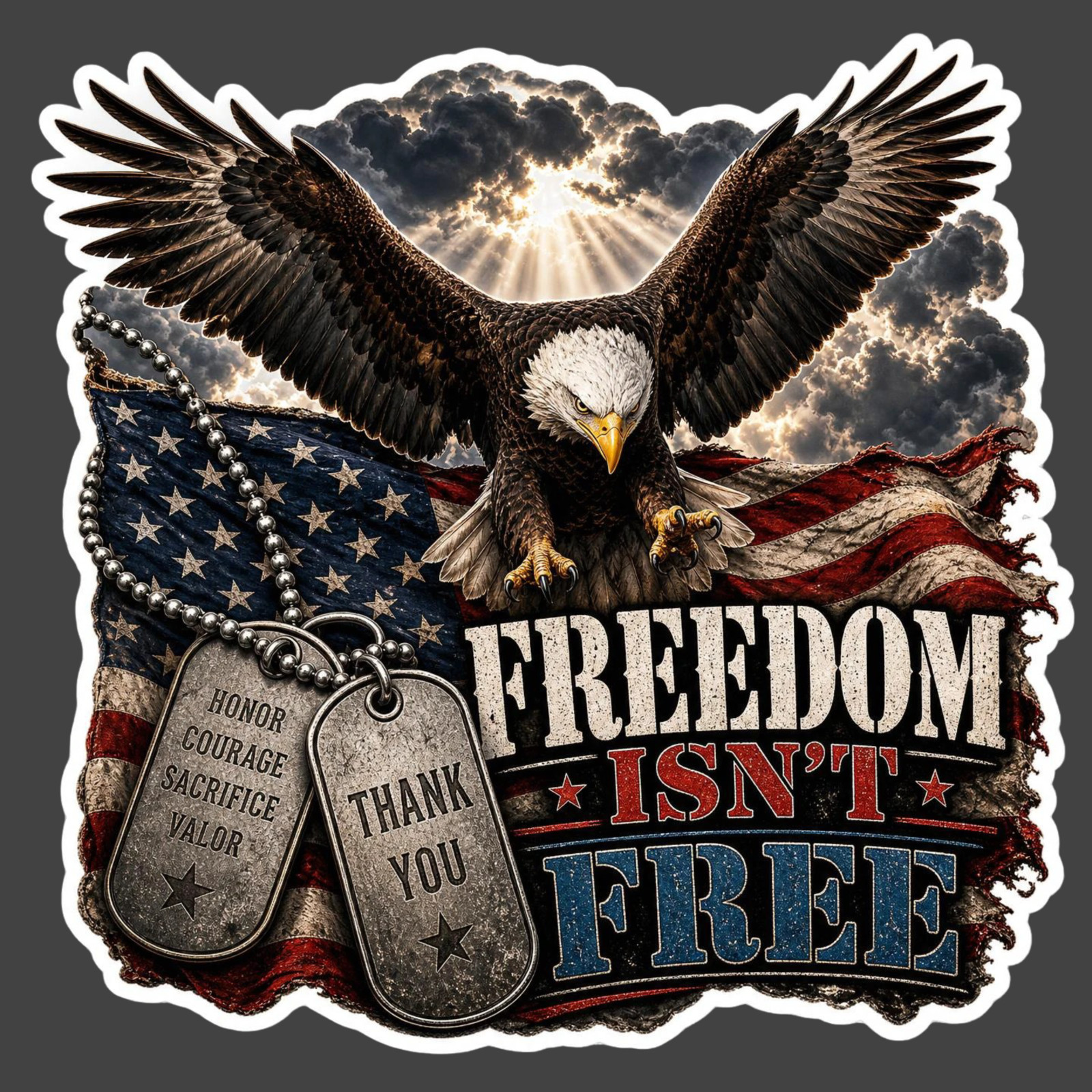 Patriotic Sticker Vinyl Decal Freedom Isn't Free Eagle Military Tribute