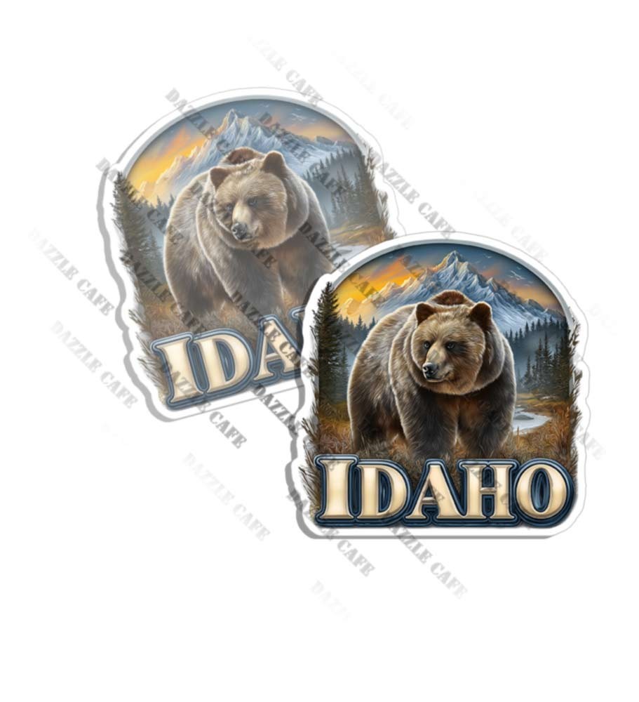 Idaho State Scenic Bear Flag Sticker Decal Vinyl Outdoors Wilder Made in USA 2PK