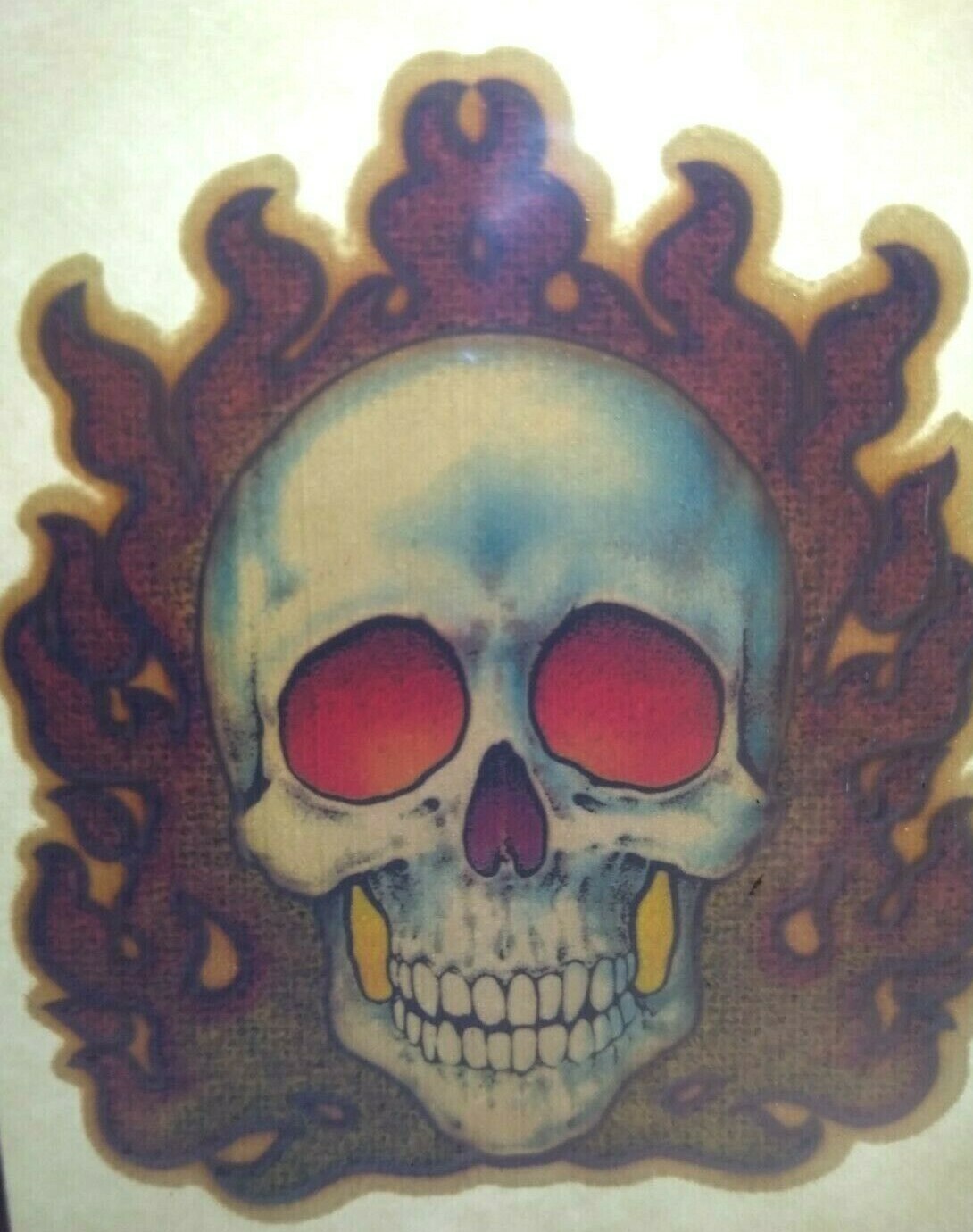 Skull Flame Screamin Gleamin Glitter Iron-On Decal Donruss Vintage Original Cool