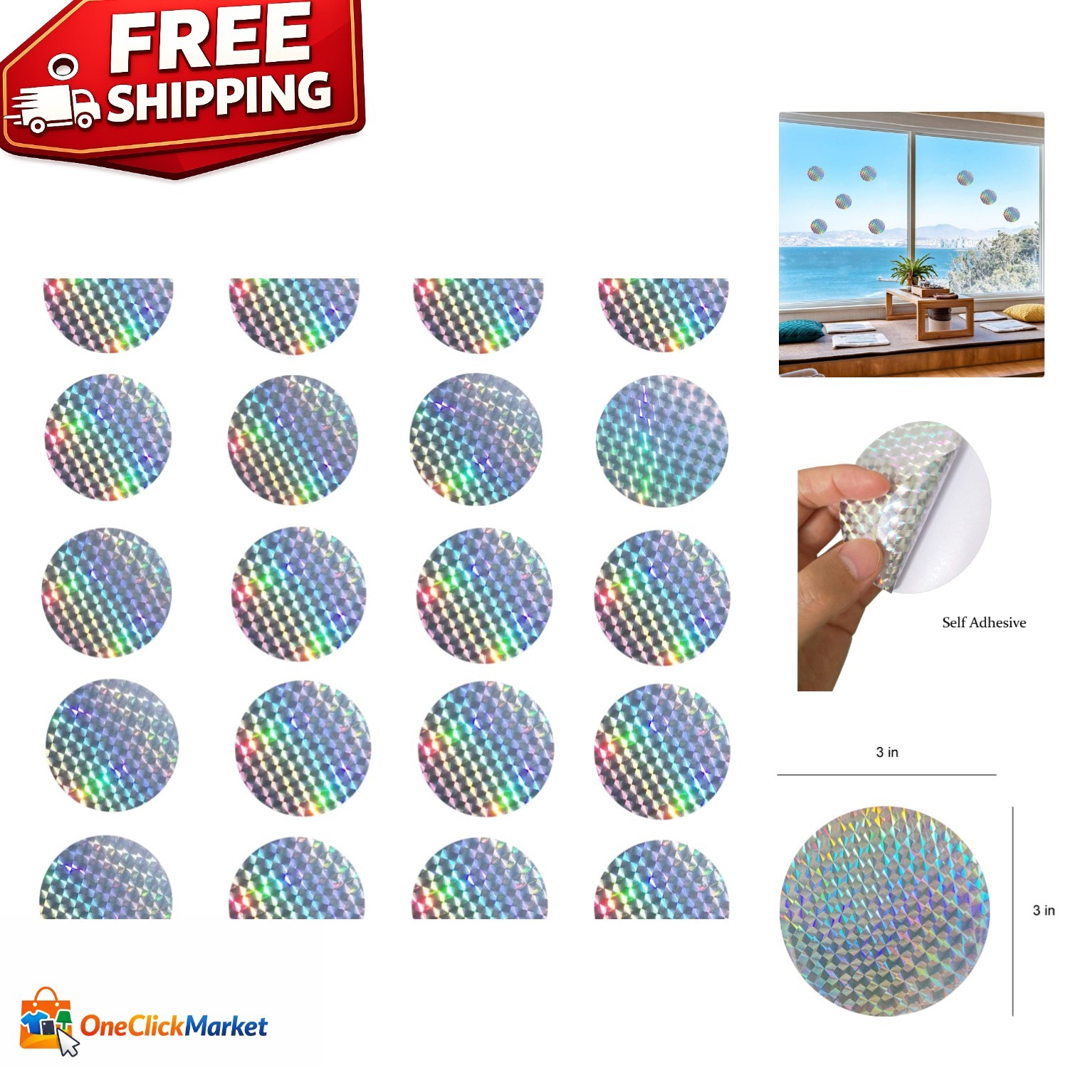 20 Pieces Self-Adhesive Bird Strike Decals – Holographic Window Protection