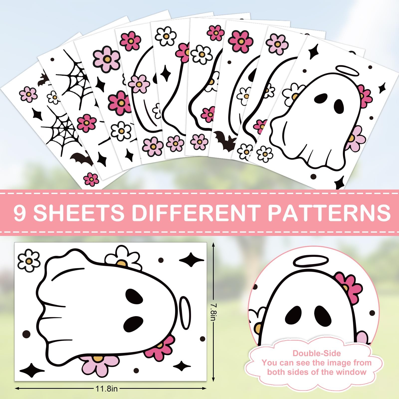 JarThenaAMCS 84Pcs Halloween Window Clings Floral 7.9 x 11.8 inch, Multicolor