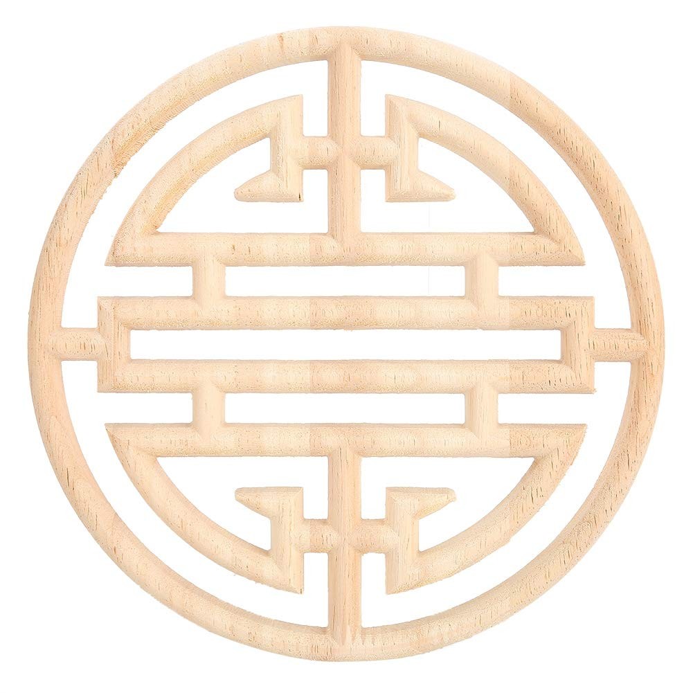 7.9×7.9×0.4in Round Wood Appliques Onlays Chinese Vintage Style Wood Carved A…