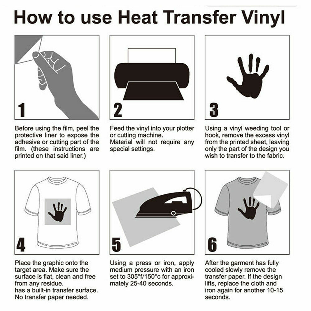 Heat Transfer Vinyl 5/10/12 FT HTV Rolls Iron on Film Clothing DIY Easy Weed