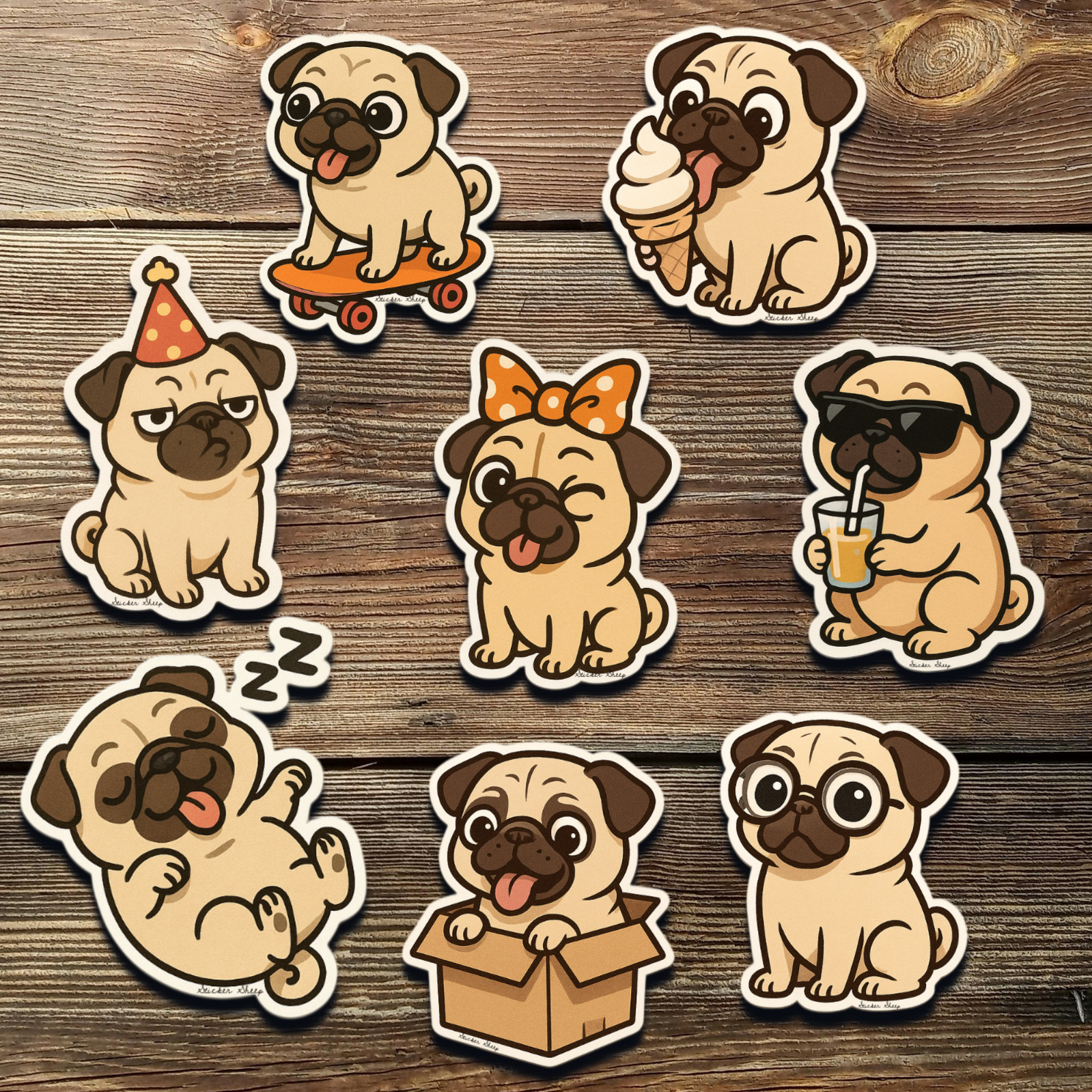 Funny Pug Dog Stickers – Cute Chibi Vinyl Set for Laptop, Scrapbook & Planner