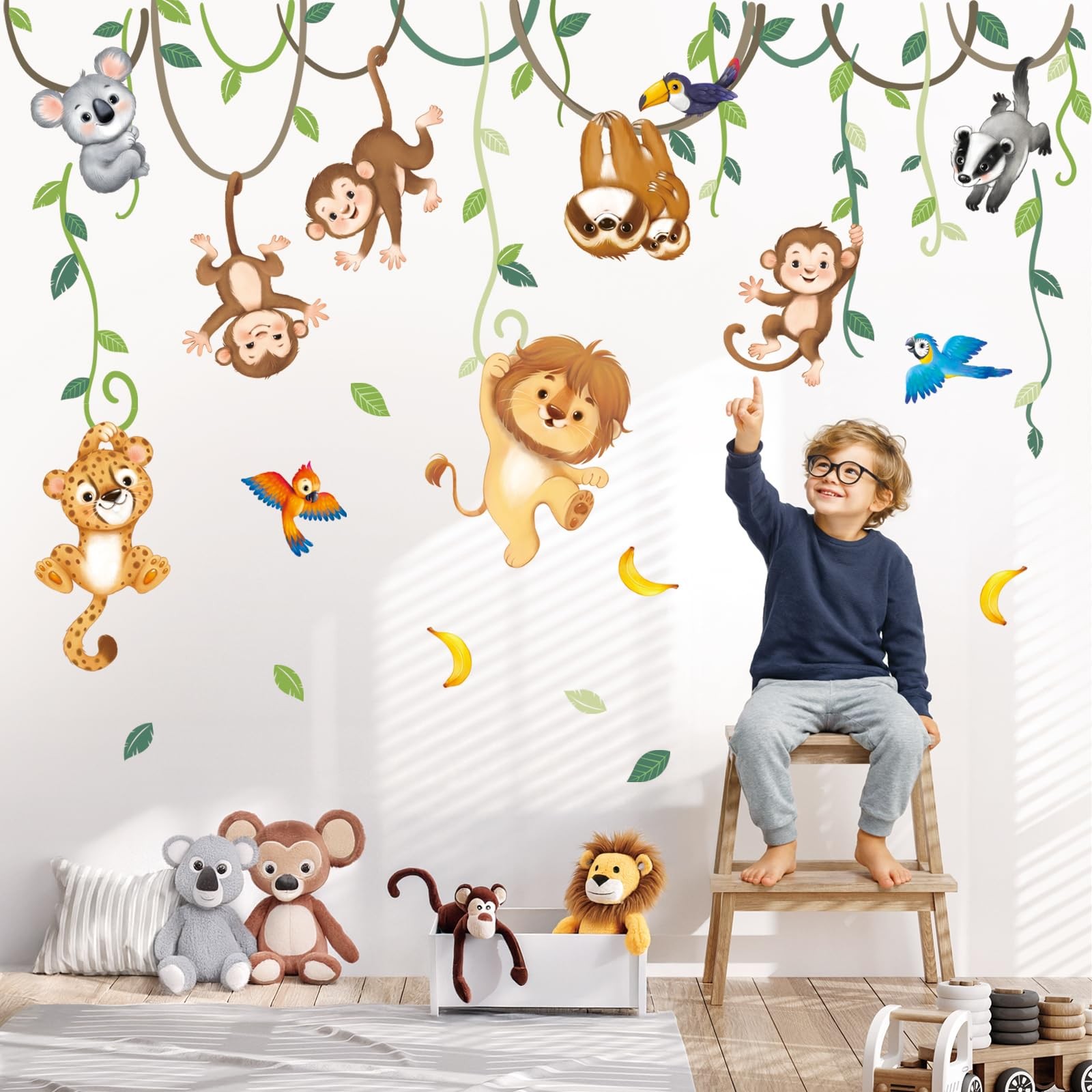 SG2-2419 Jungle Animals and Vines Wall Stickers Decals for Baby Boys Girl Liv…