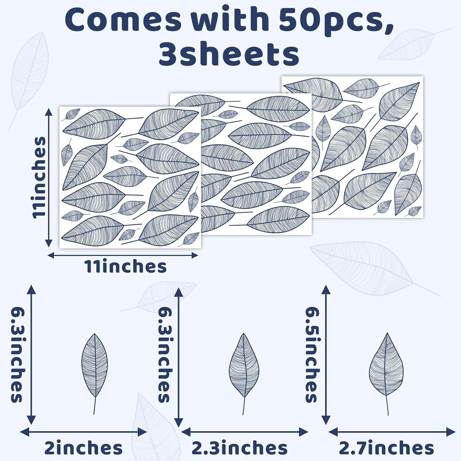 Stripy Leaf Wall Decals Modern Blue Leaf Wall Stickers Tree Leaves Wall Decals P