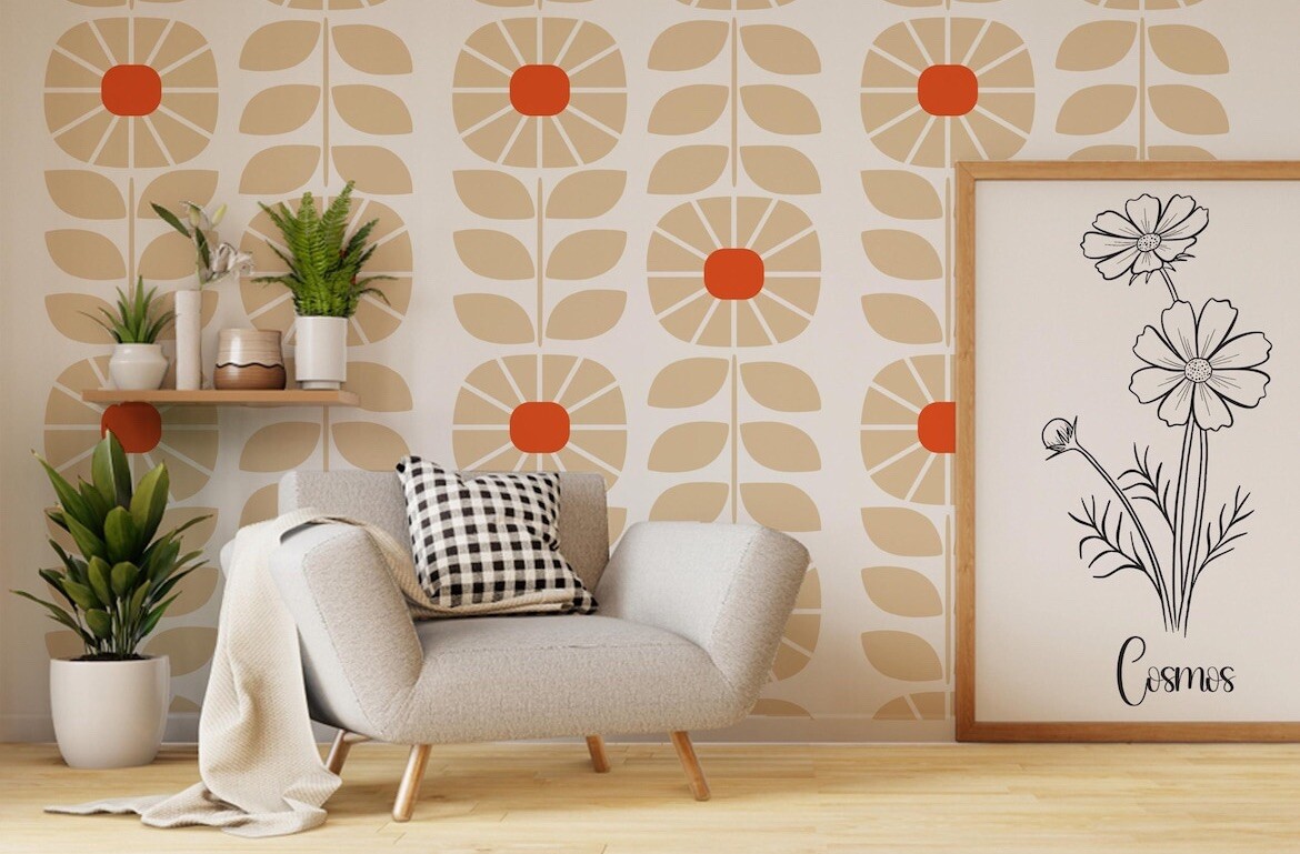 Mid Century Flowers Modern Sunday Wall Decal Vintage Modern Pero Stick 80 X22