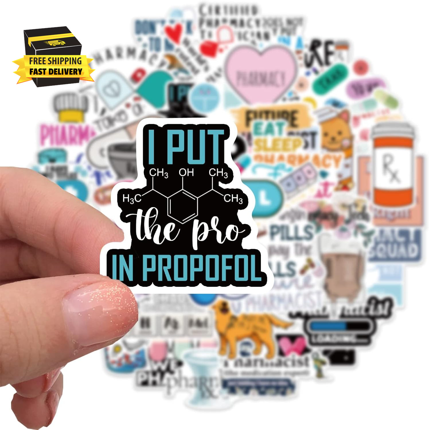 Cute Pharmacist Stickers Pack 50Pcs,Waterproof Vinyl Decals for Water Bottles La