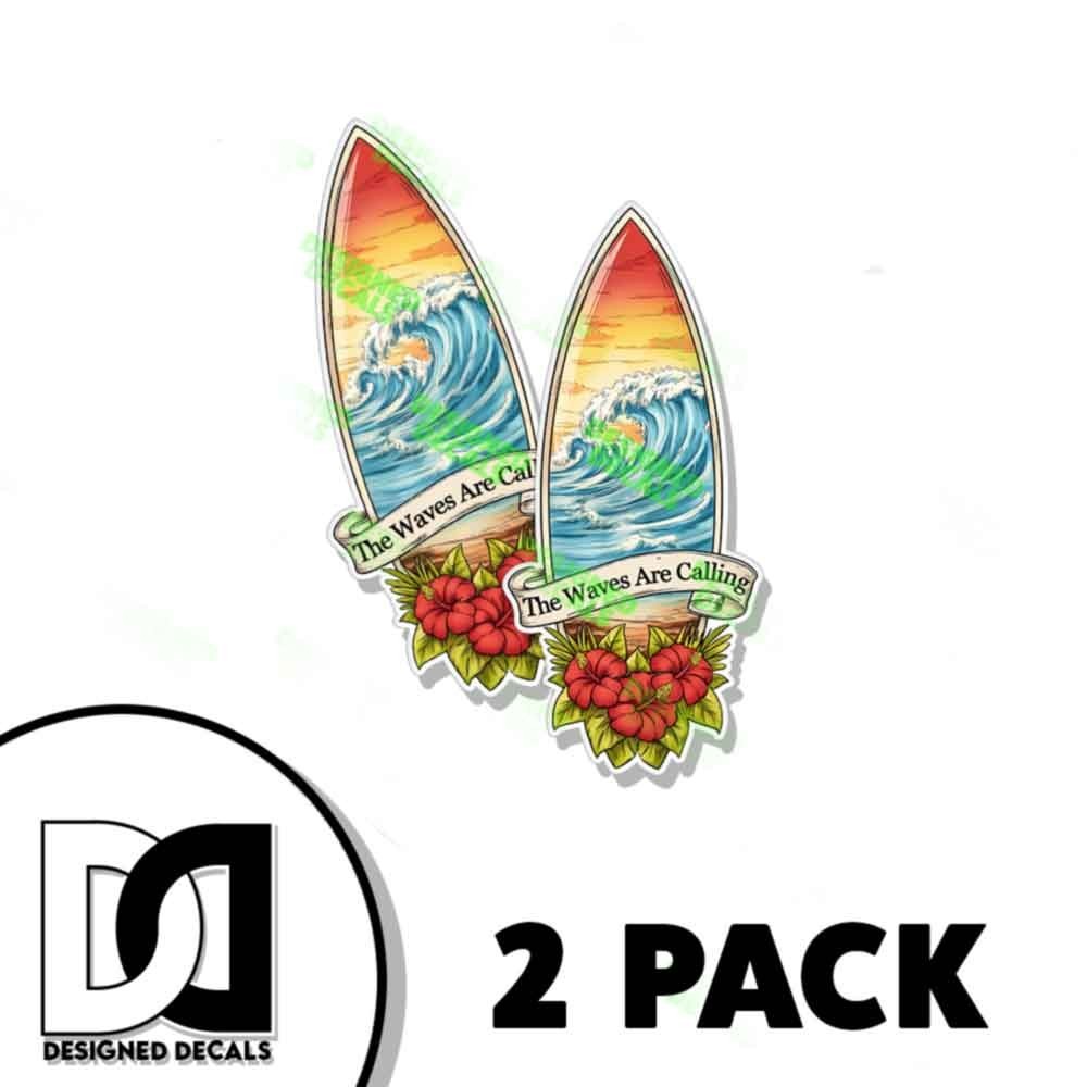 Florida The Waves Are Calling Tropical Surf Board Sticker Decal Sticker 2 PACK