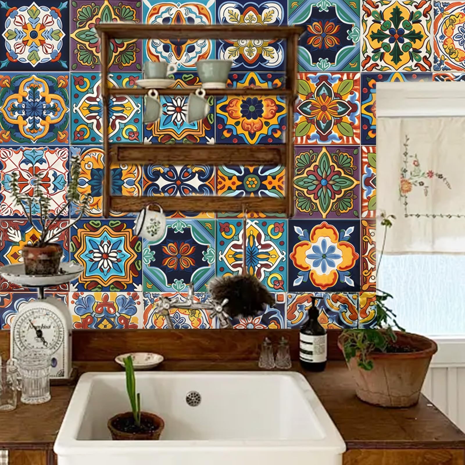48Pcs Peel and Stick Tile Stickers, Moroccan Wall Decals for Kitchen & Bathroom