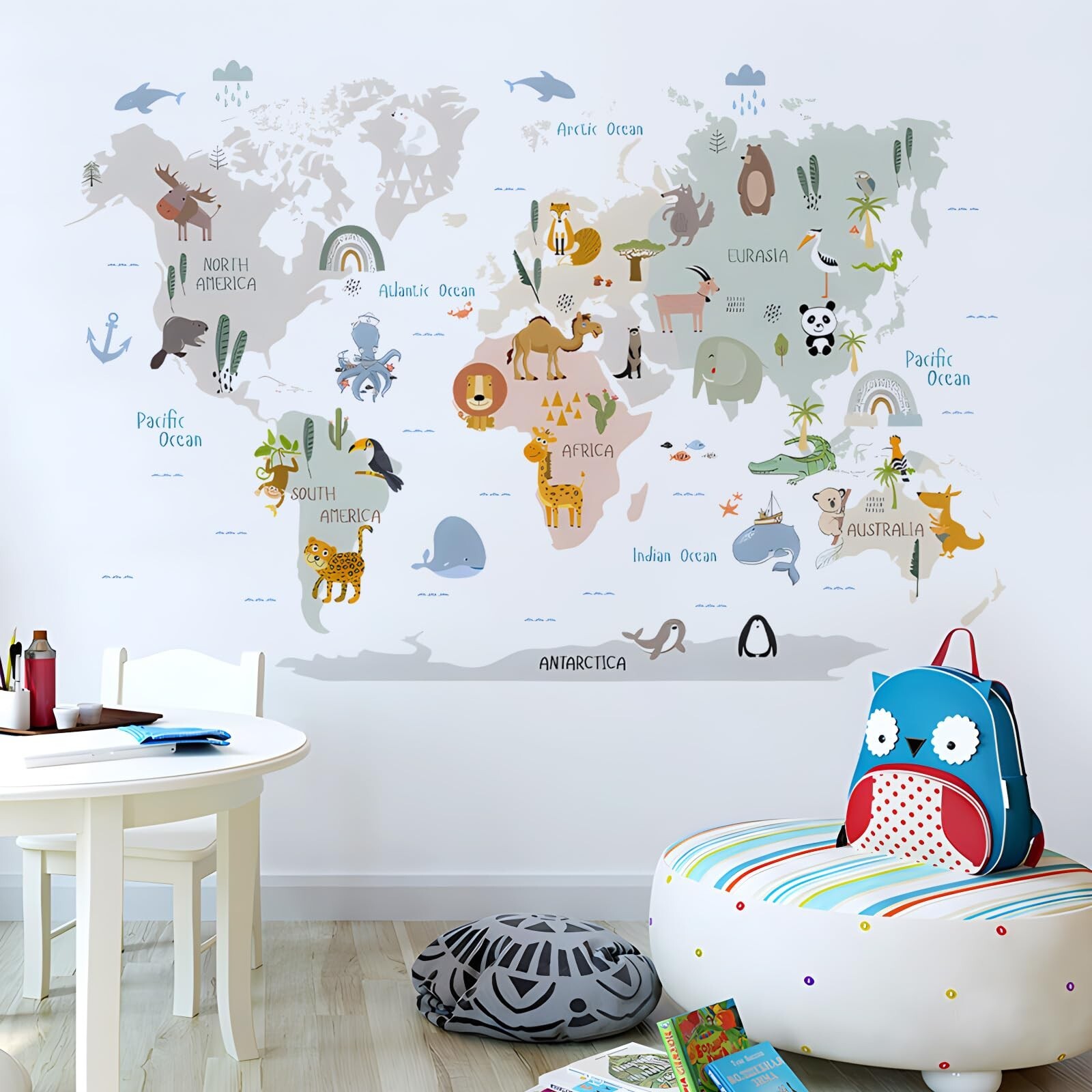 Animal World Map Wall Decals Jungle Animal Wall Stickers Forest Wild Animals …