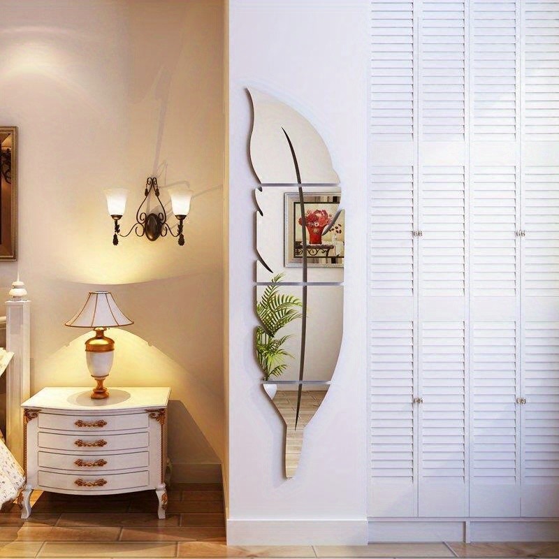 Self Adhesive Feather Mirror Wall Stickers DIY Living Room Headboard Wall Art