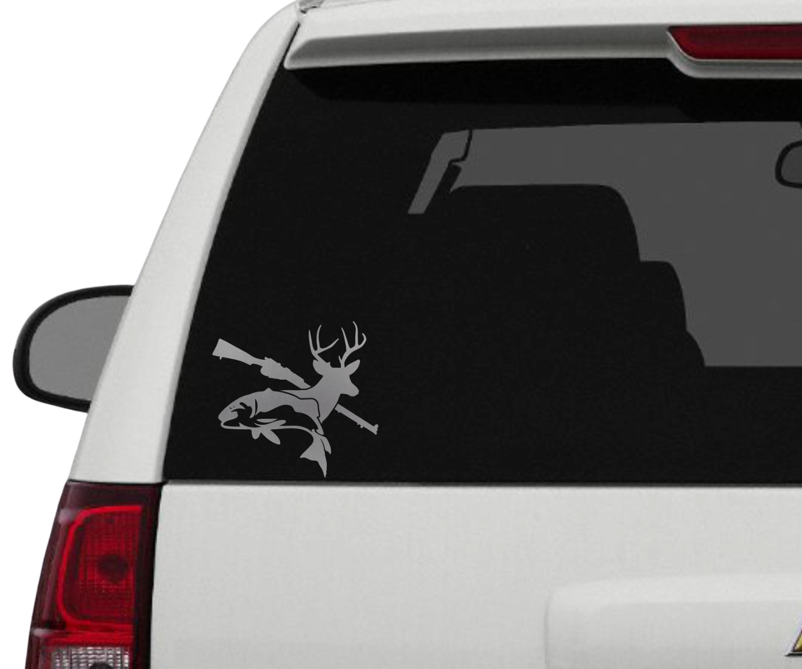 Fish Deer Gun Vinyl Decal Sticker Car Truck SUV Window Bumper Wall Laptop Tablet
