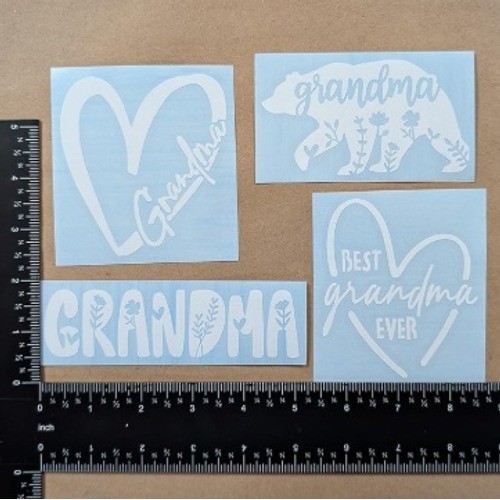 Grandma Vinyl Decal Stickers ~5 In White Heart Bear Best Grandma Ever 4 Pack NEW