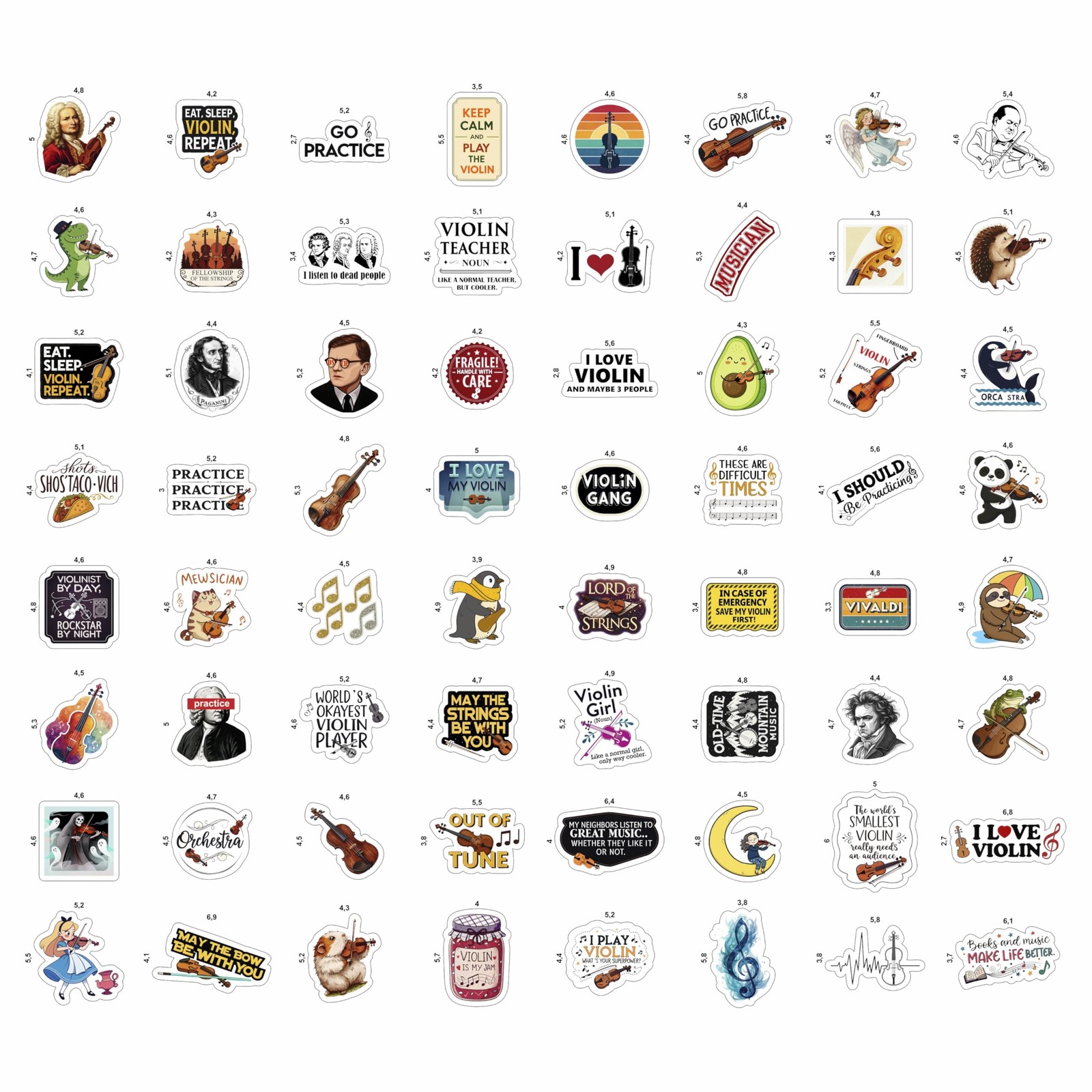 100Pcs Violin Stickers and Decals for Water Bottle, Laptop –