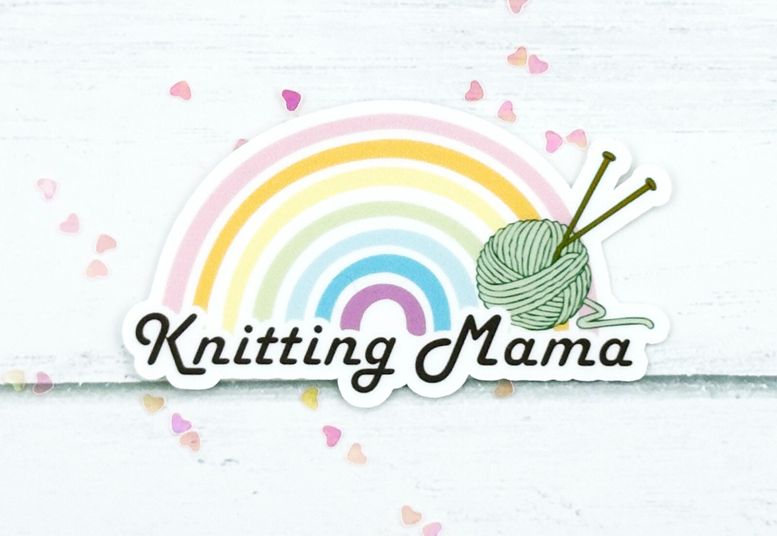 Rainbow Sticker Knitting Mama Water Bottle Vinyl Decal Matte Finish 3 Inch Wide