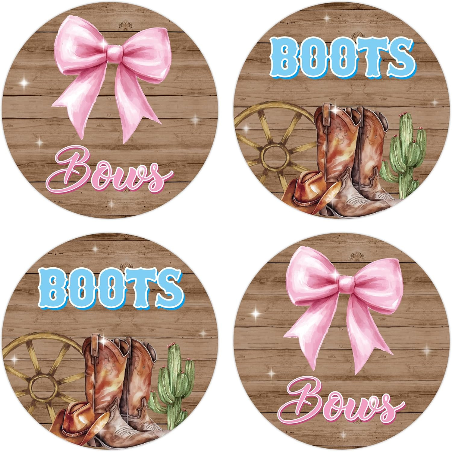 500Pcs Pink or Blue Gender Reveal Stickers – 2 Inch Cowboy Boots Bow Labels