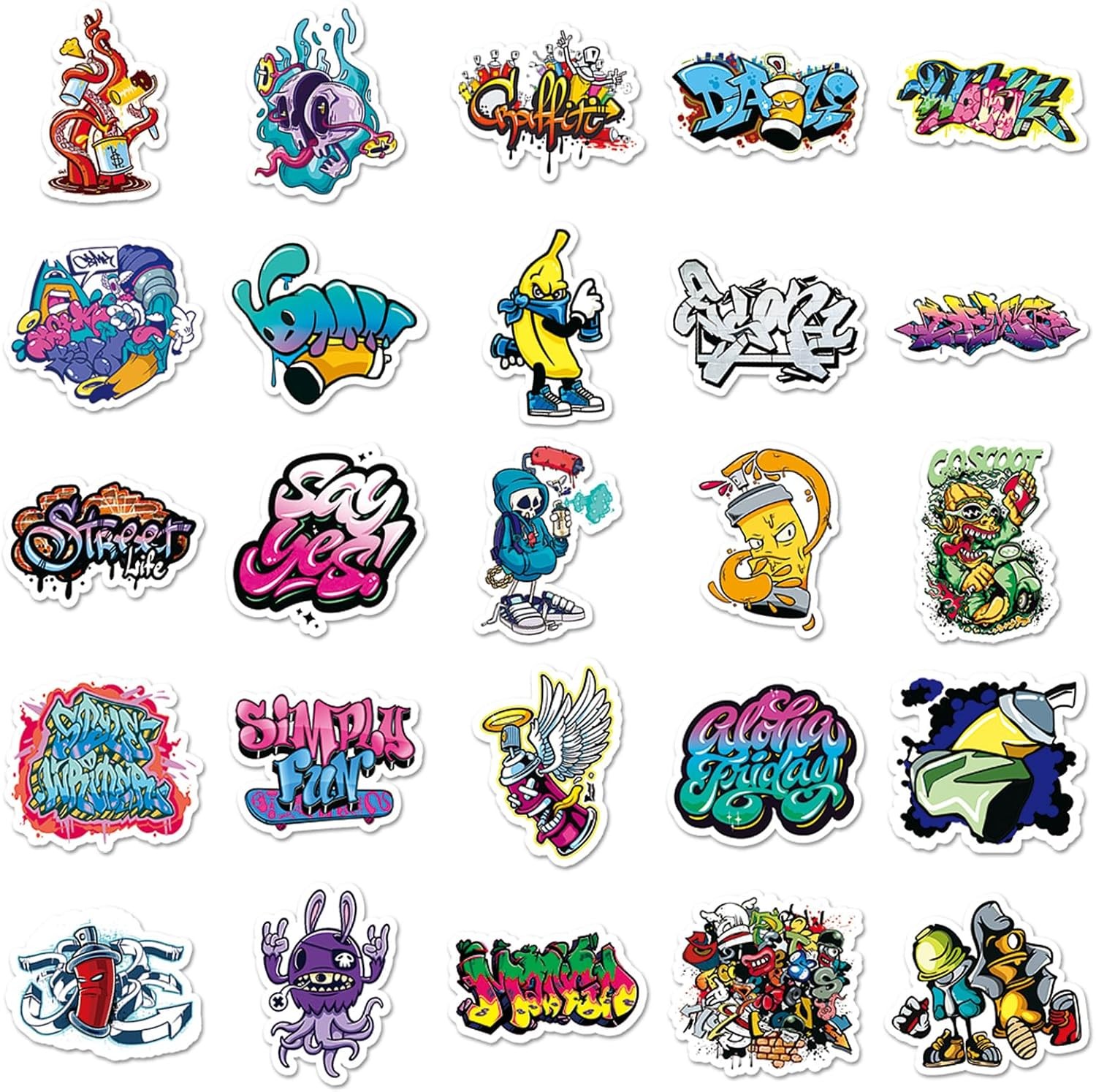 50 Pcs Street Graffiti Stickers – Cool Urban Art Designs, Premium PVC, Removable
