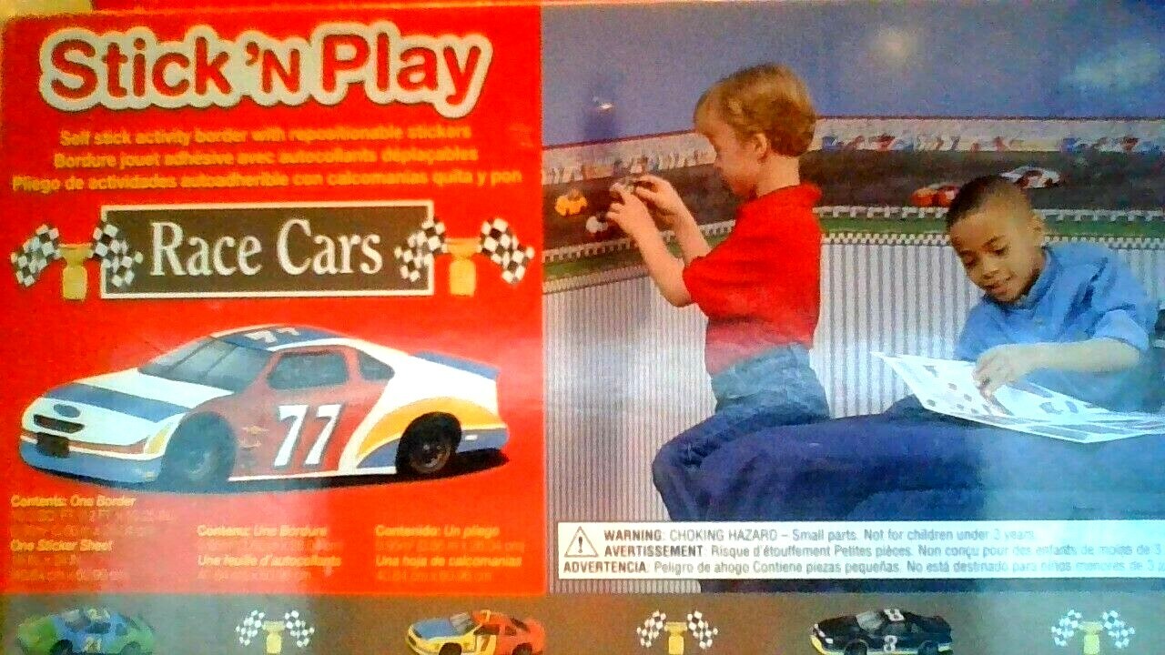STICK 'N PLAY " RACE CARS " – SELF STICK ACTIVITY 16" x 24" BOARDER & CARS &&&