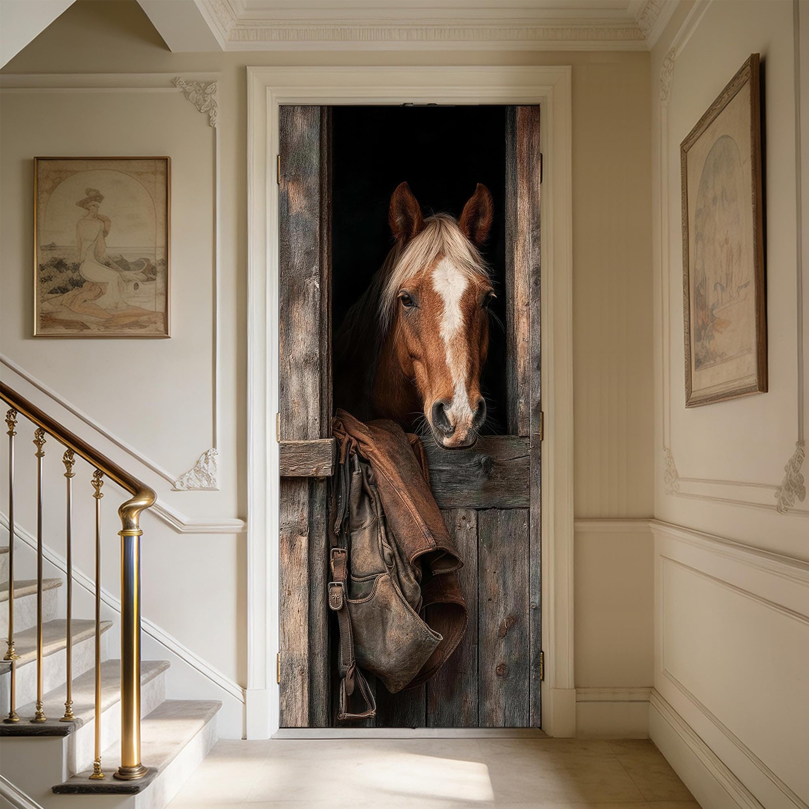 1PC Rustic Horse Door Sticker 30.3×78.7 Inch Adhesive PVC Peel and Stick Door…