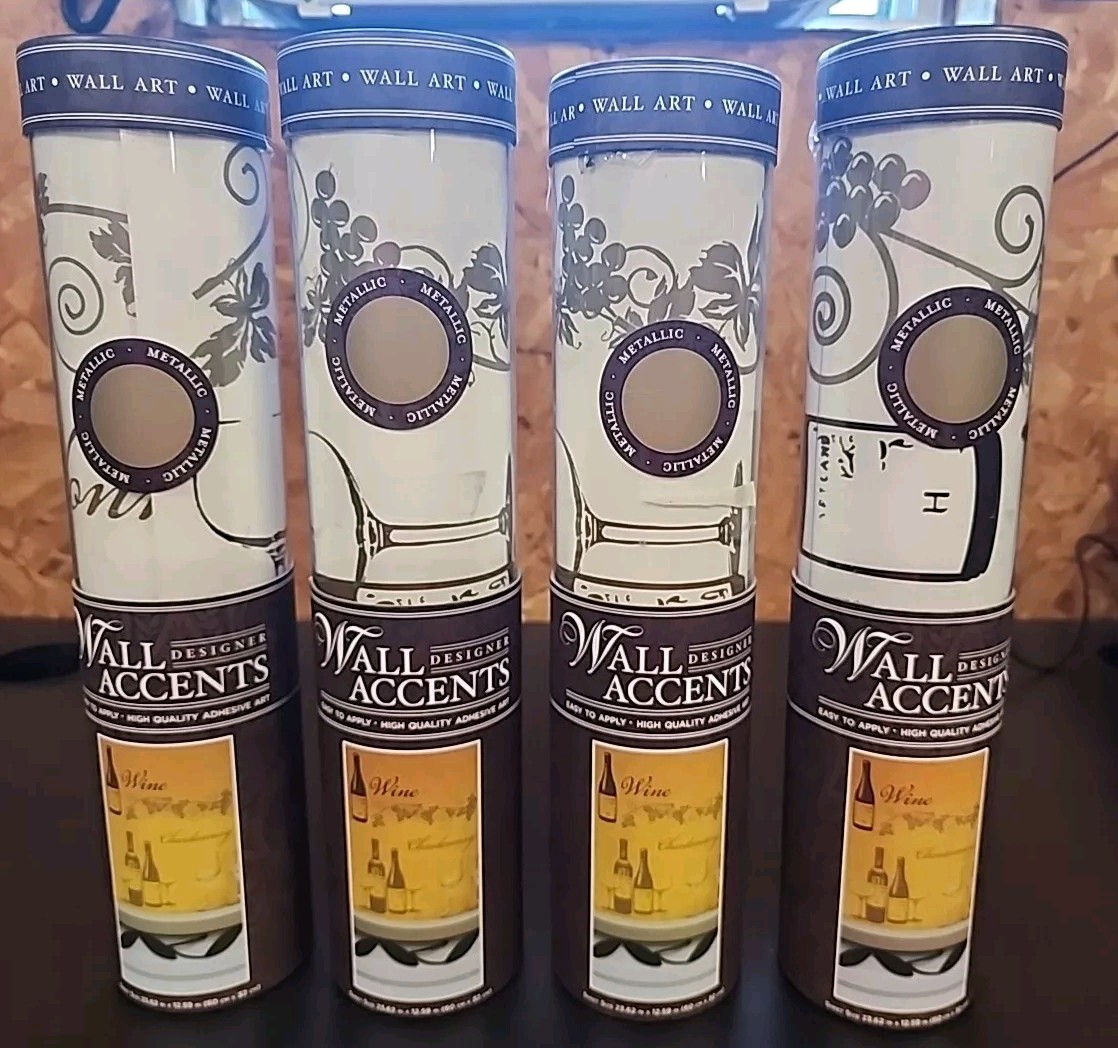 Set of 4 Designer Wall Accents Metallic Wine Chardonnay Decorator Wall Kit NIB