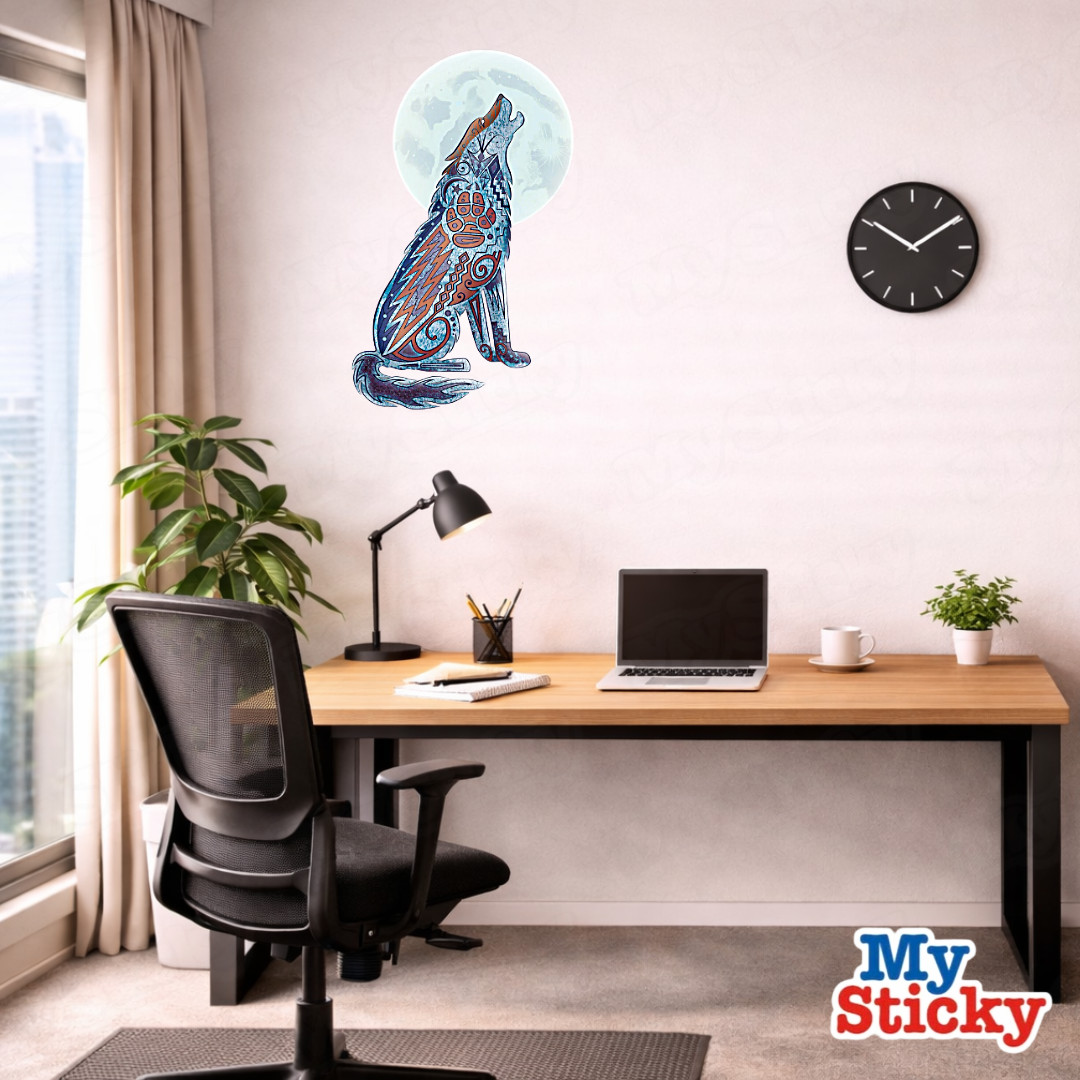 Howling Wolf Moon Wall Decal Tribal Boho Geometric Wall Art Room Southwest Decor