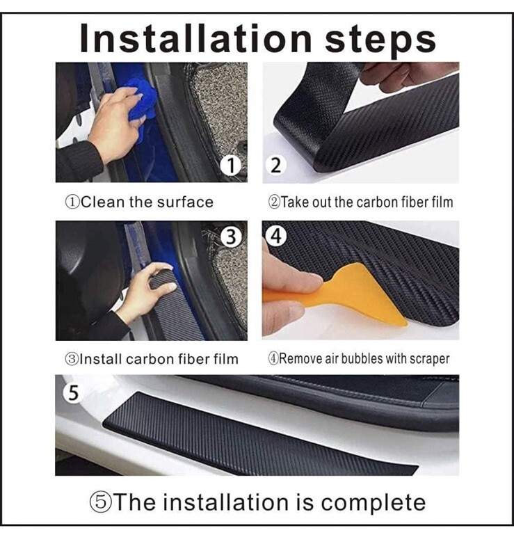 4PCS Threshold Protection Sticker Reflective Carbon Fiber Sticker Civic ￼